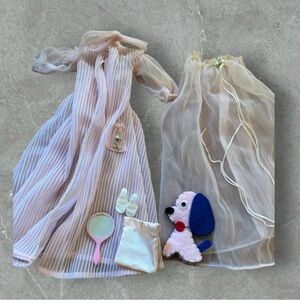 Vintage 1960’s Barbie #965 Nighty Negligee 6 PC Set Pastel Pink Mirror Dog Shoes